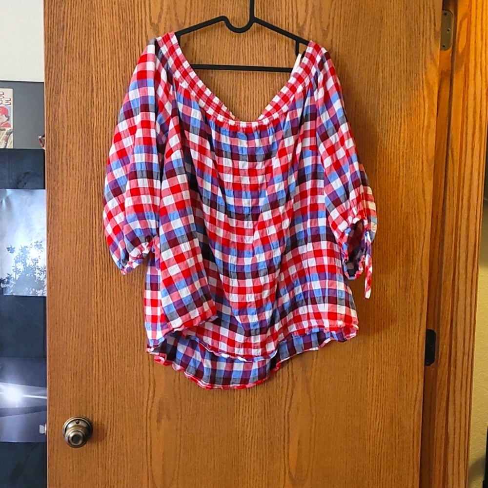 Plaid Off Shoulder Top